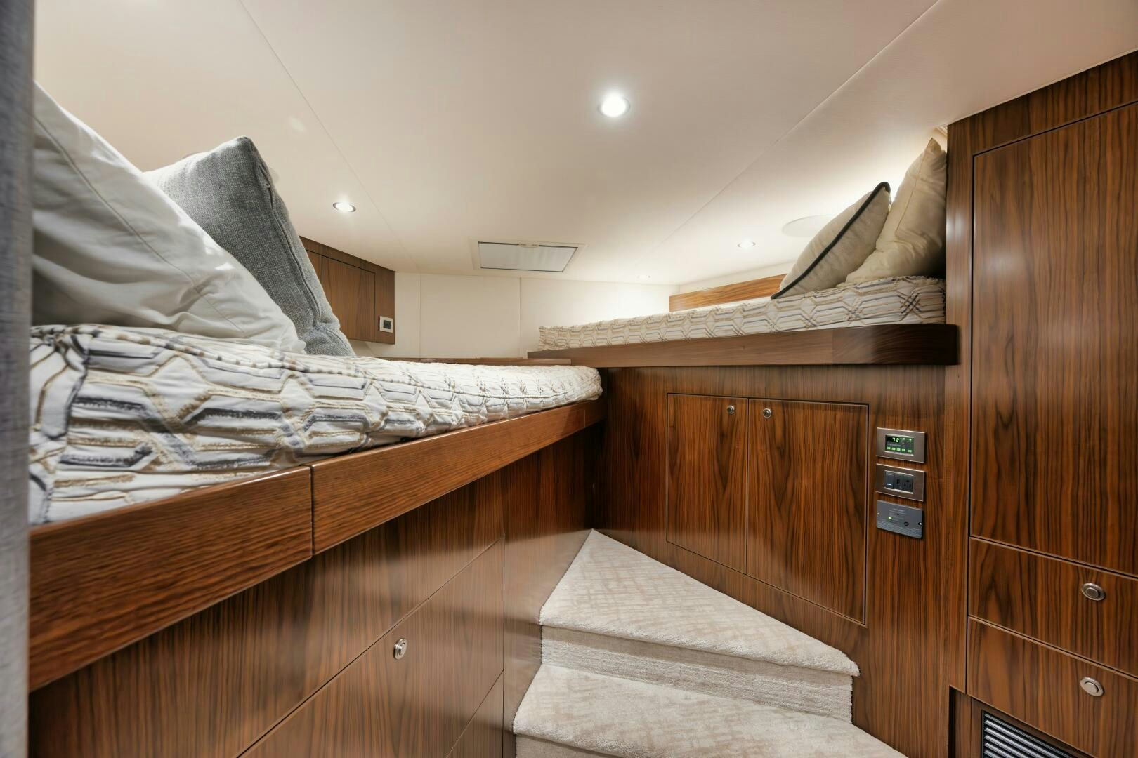 a bed in a room aboard DOUBLE SHOT Yacht for Sale