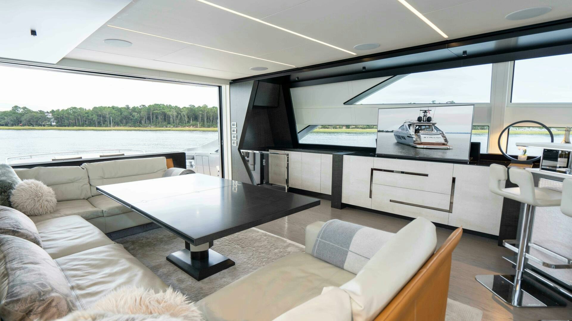inside of a car aboard STALLION Yacht for Sale