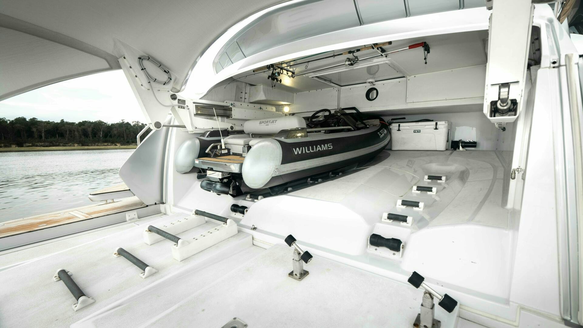 a space ship with a satellite dish aboard STALLION Yacht for Sale