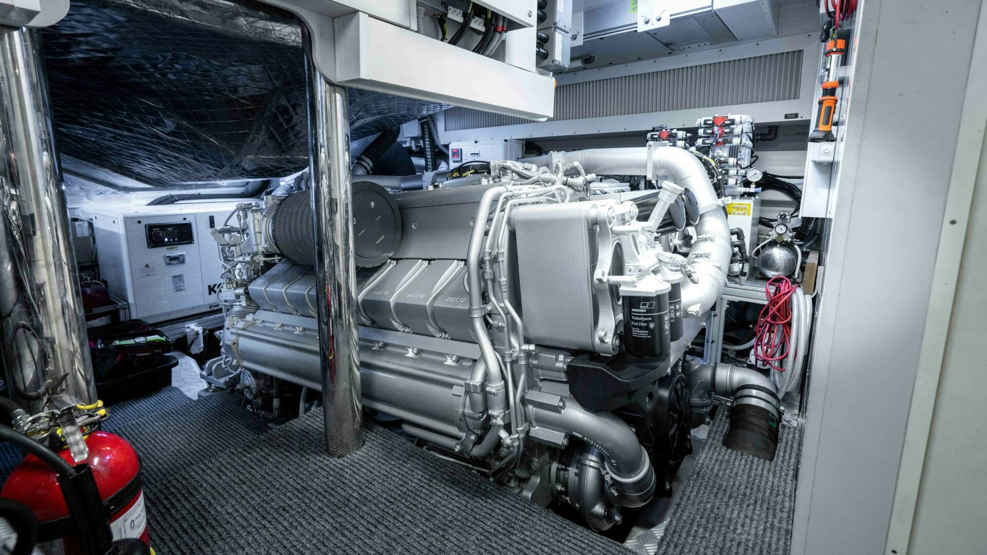 a car with its hood open aboard STALLION Yacht for Sale