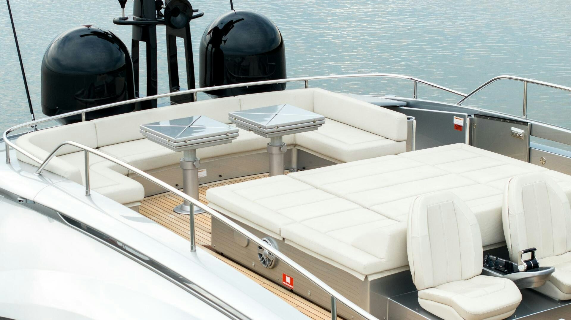 a boat with a black ball on the front aboard STALLION Yacht for Sale