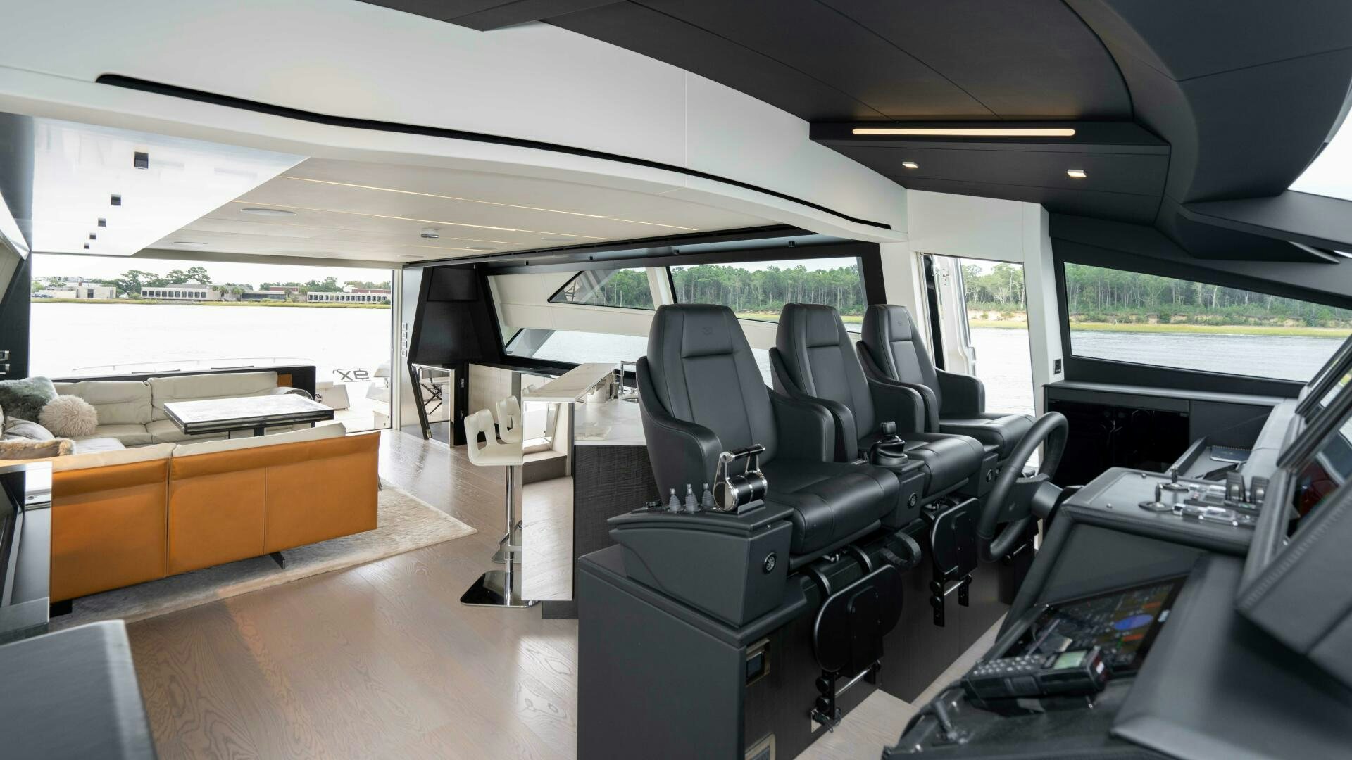 inside of a car aboard STALLION Yacht for Sale