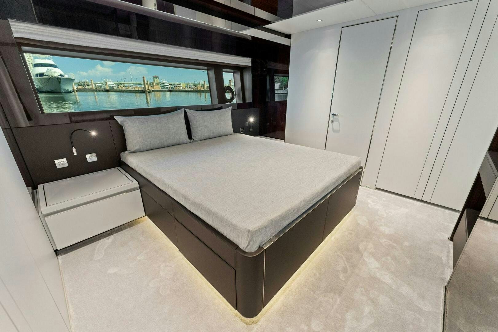 a bed in a room aboard 110' RIVA DOLCEVITA 2024 Yacht for Sale