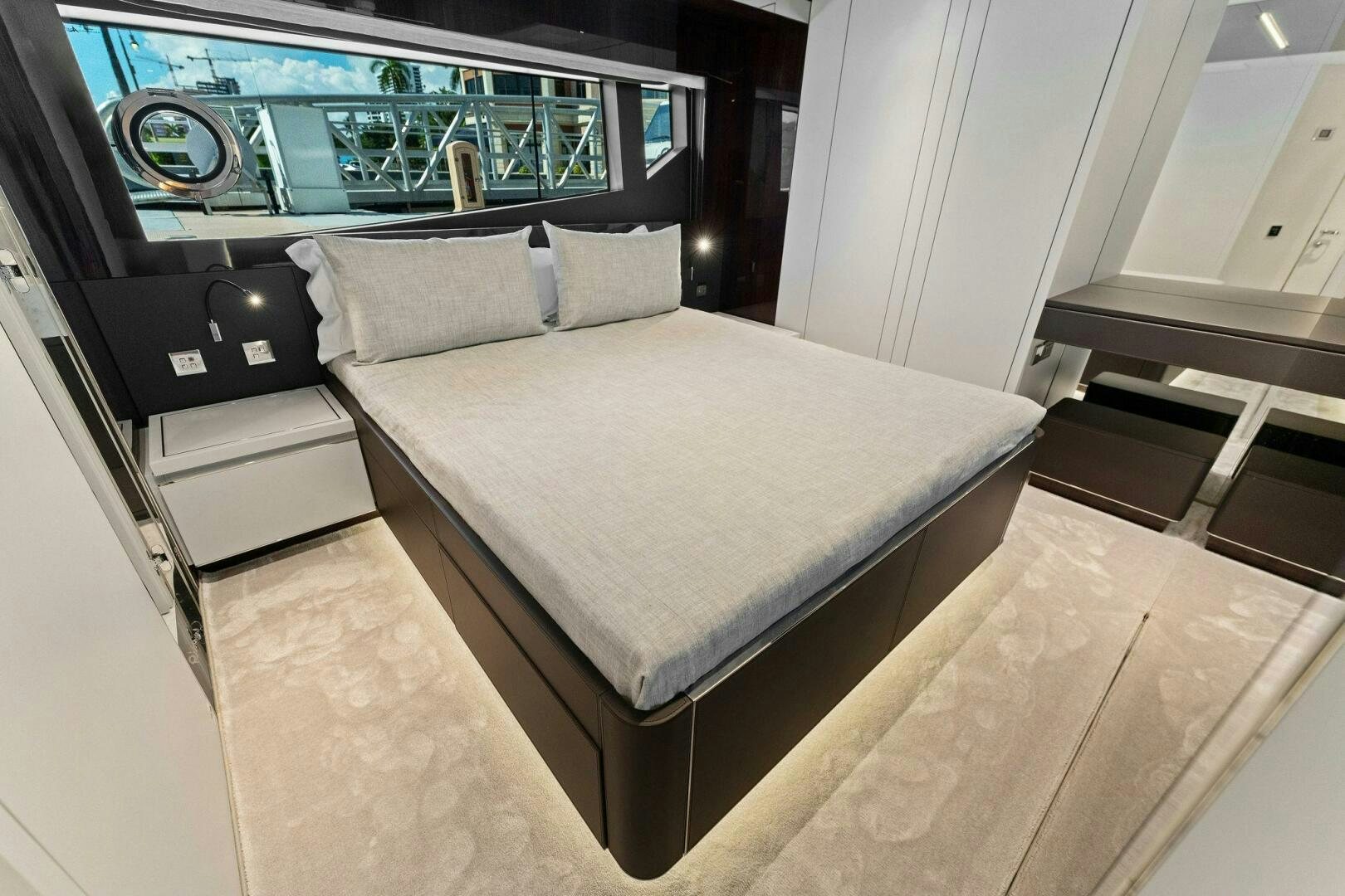 a bed in a room aboard 110' RIVA DOLCEVITA 2024 Yacht for Sale