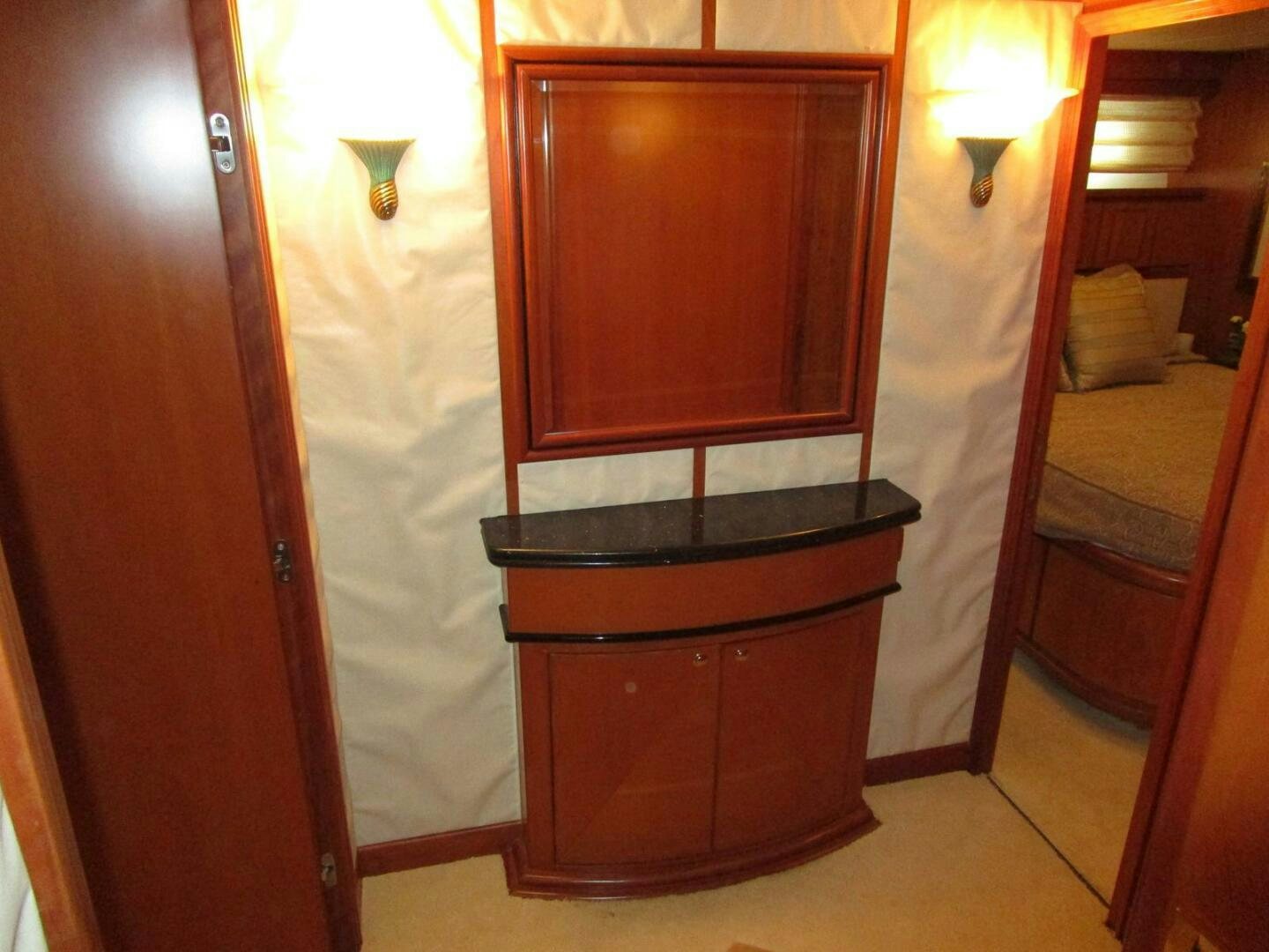 a bathroom with a mirror aboard LADY D Yacht for Sale