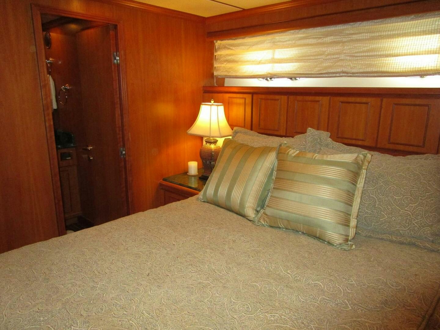 a bed with pillows aboard LADY D Yacht for Sale