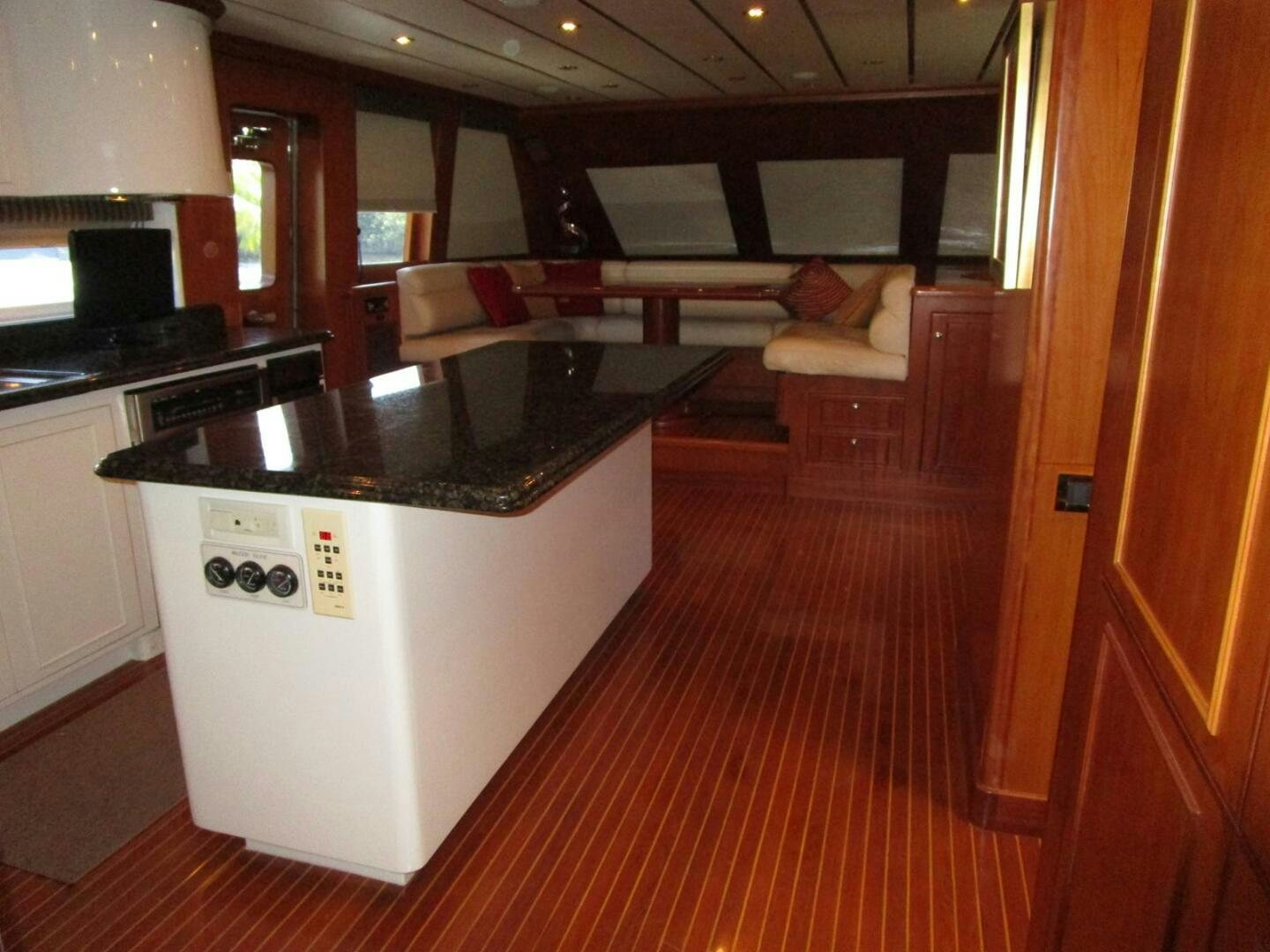a kitchen with a large island aboard LADY D Yacht for Sale