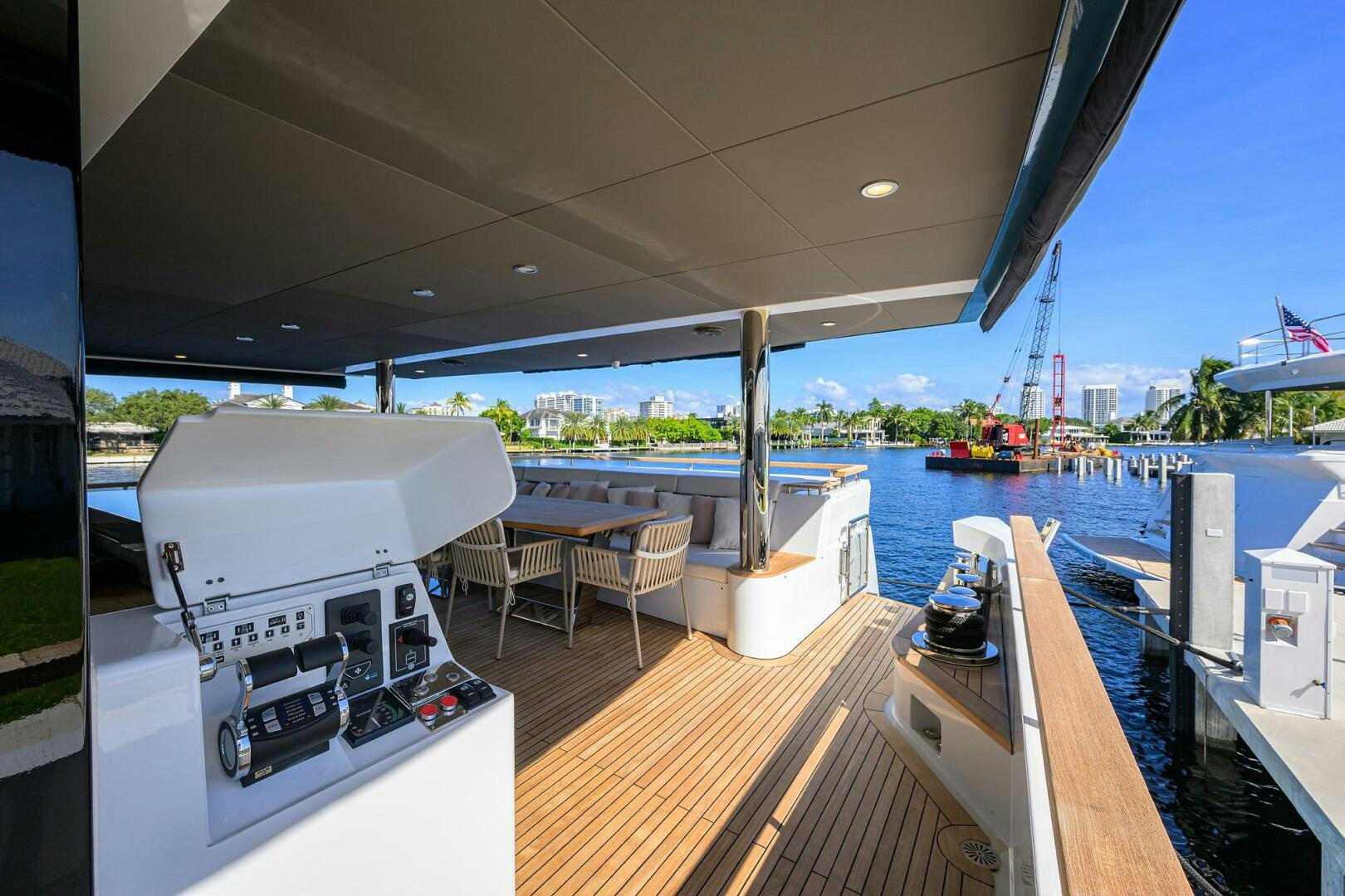 a boat deck with a deck and a large printer on it aboard AMORE Yacht for Sale