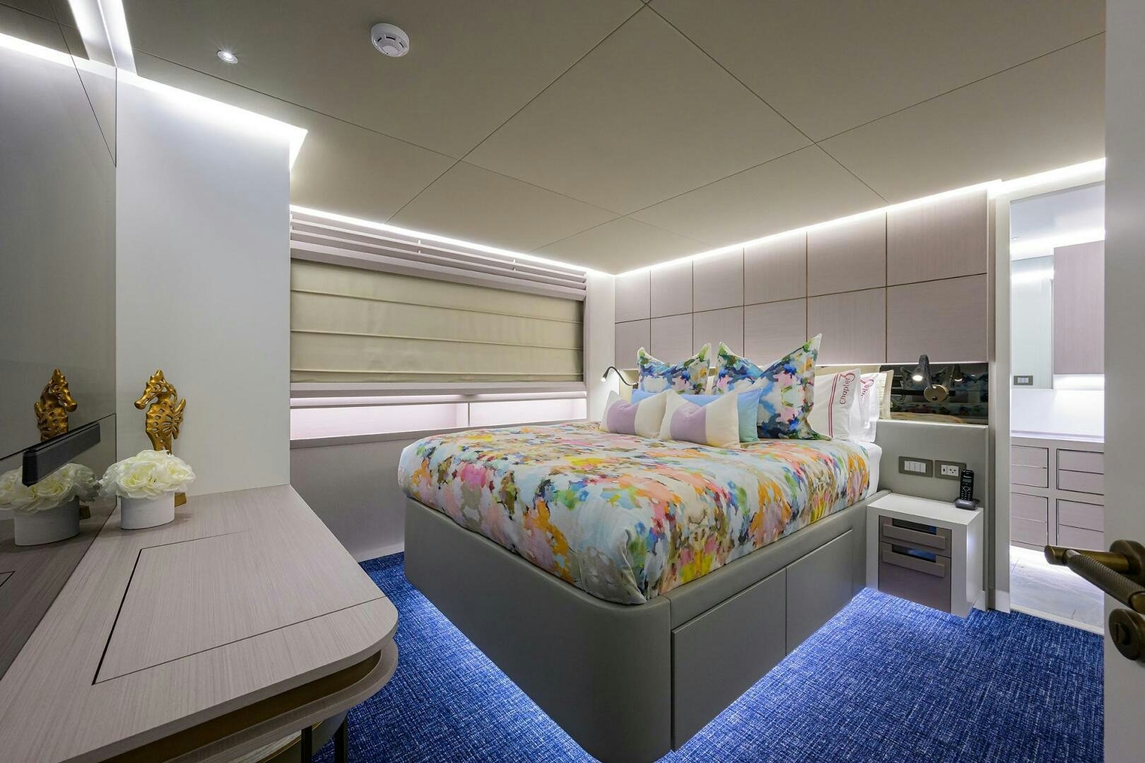 a bedroom with a bed aboard AMORE Yacht for Sale