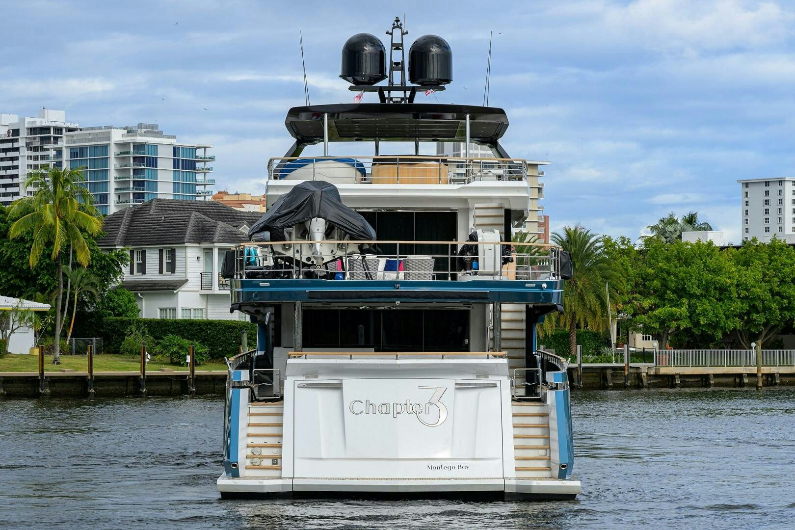 a large boat on the water aboard AMORE Yacht for Sale