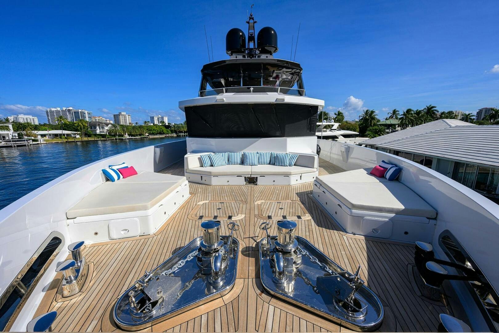 a boat docked at a pier aboard AMORE Yacht for Sale