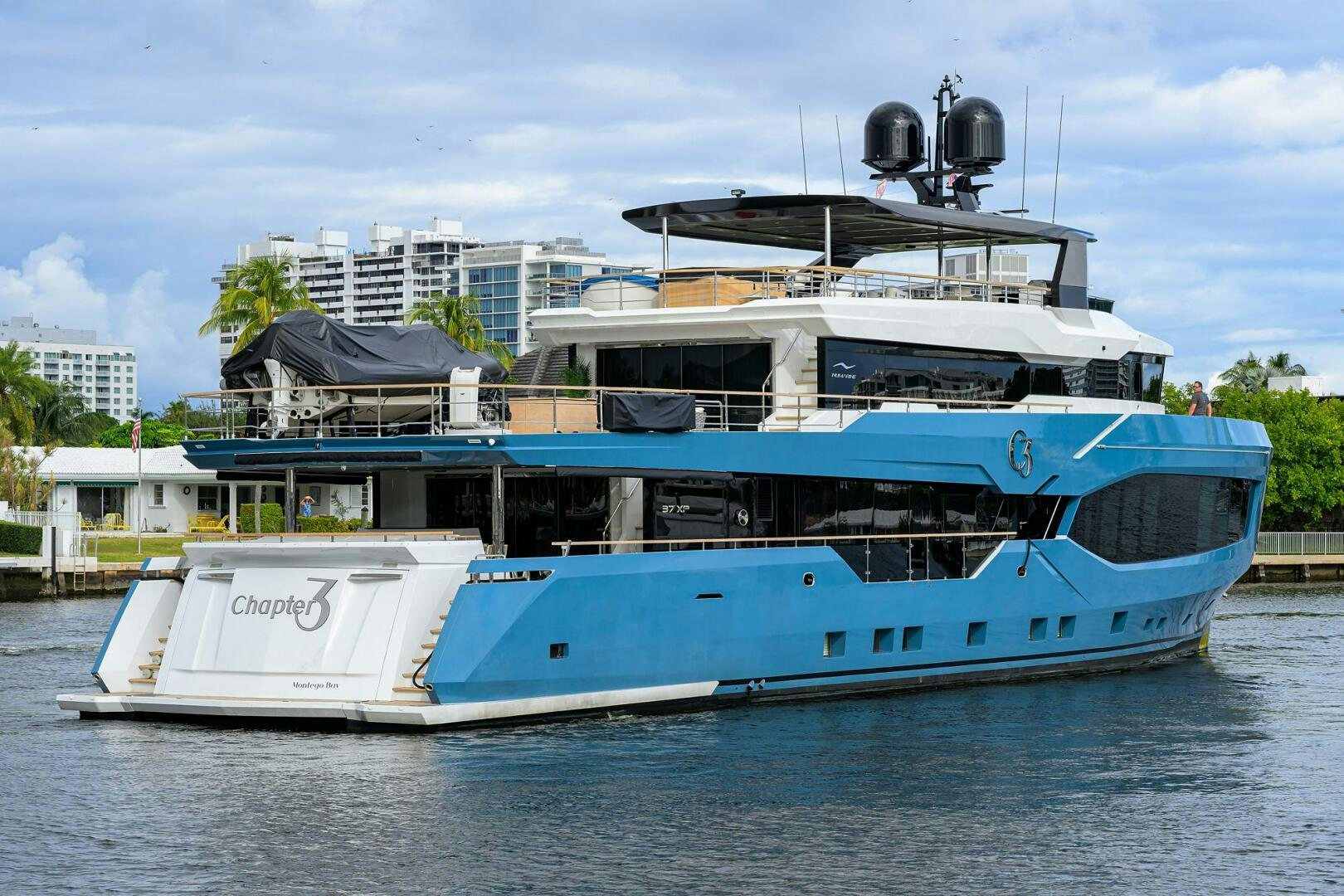 a large boat in the water aboard AMORE Yacht for Sale