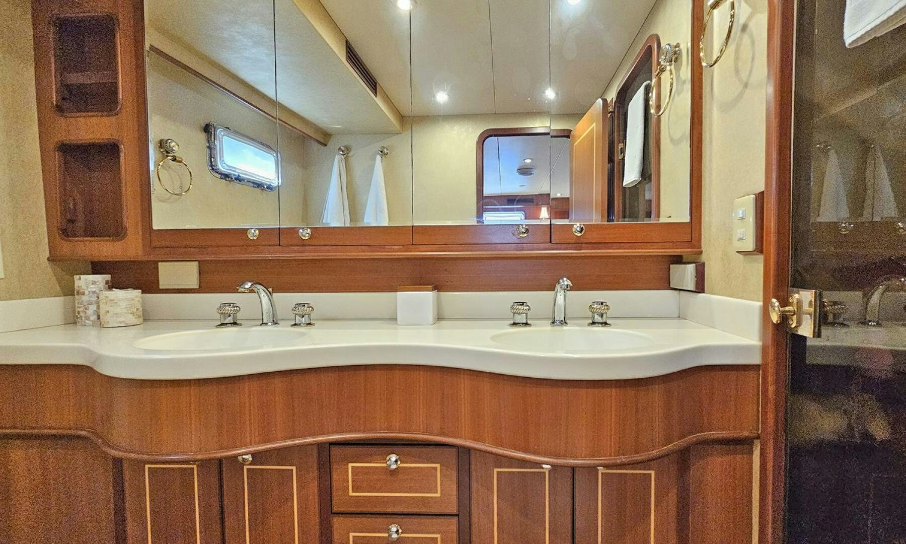 a bathroom with two sinks aboard SHAMROCK Yacht for Sale