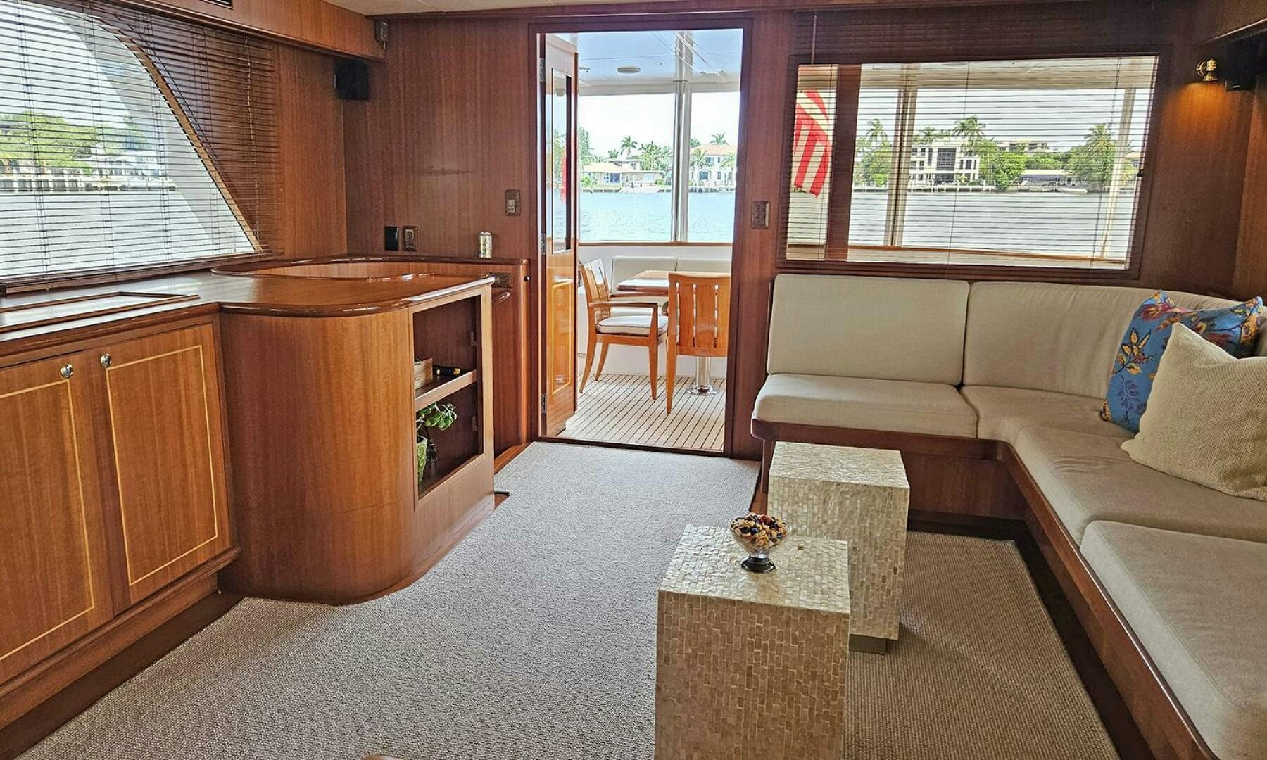 a living room with a couch and a table aboard SHAMROCK Yacht for Sale