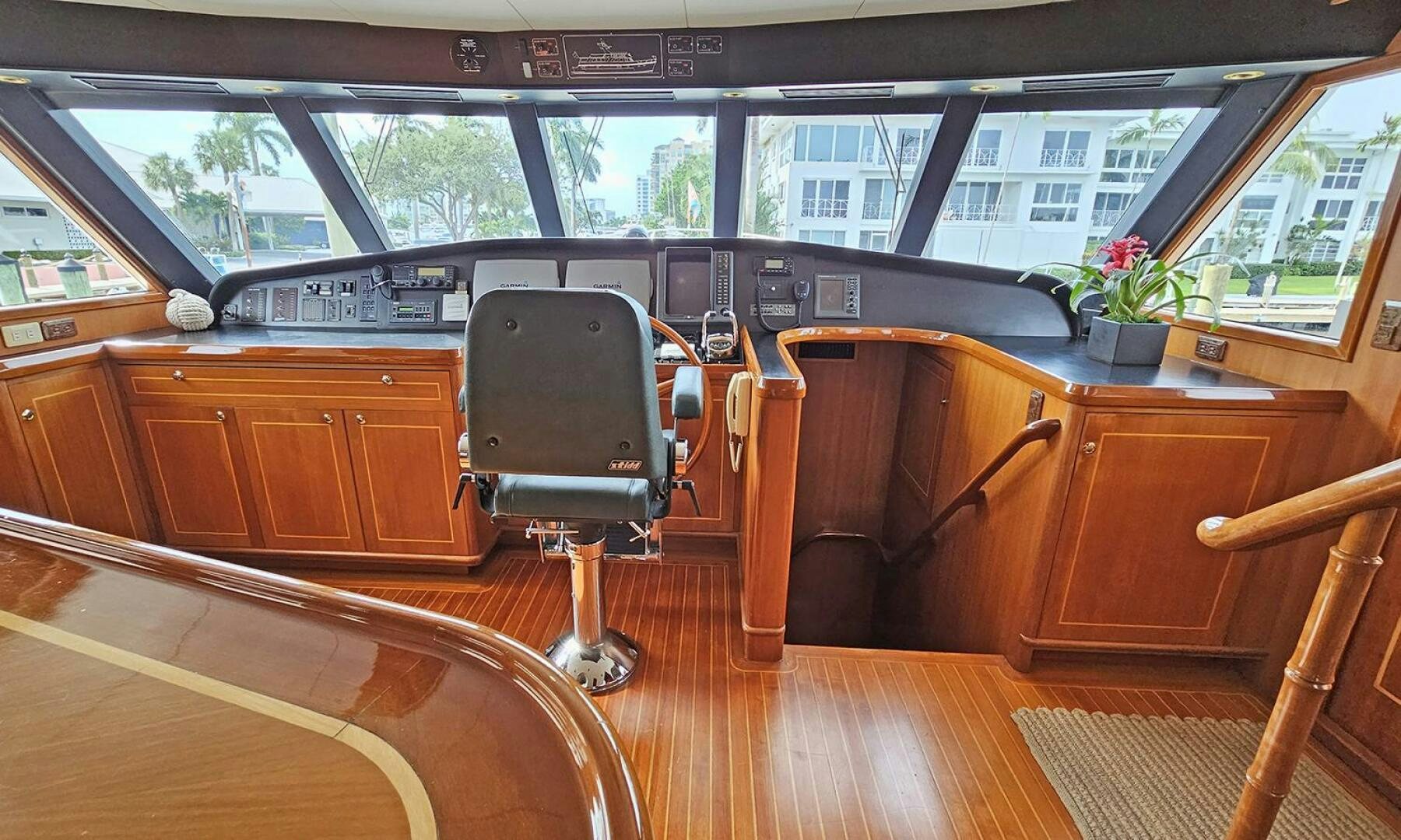 a wooden desk in a train aboard SHAMROCK Yacht for Sale