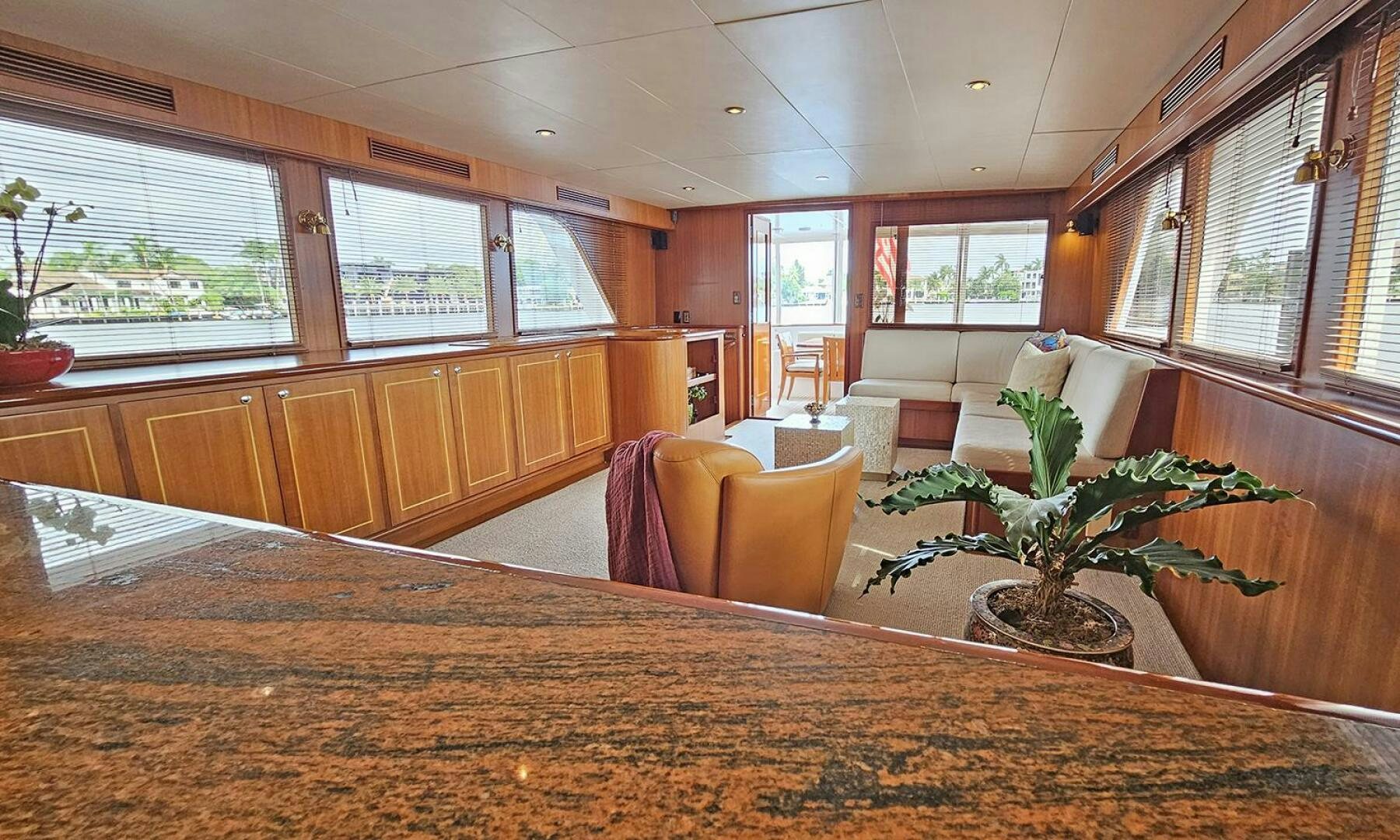 a large kitchen with a large island aboard SHAMROCK Yacht for Sale