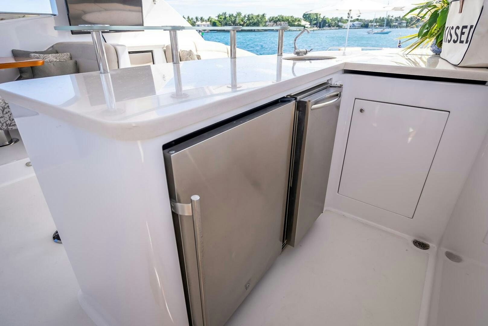 a kitchen with a microwave oven aboard SERENITY Yacht for Sale