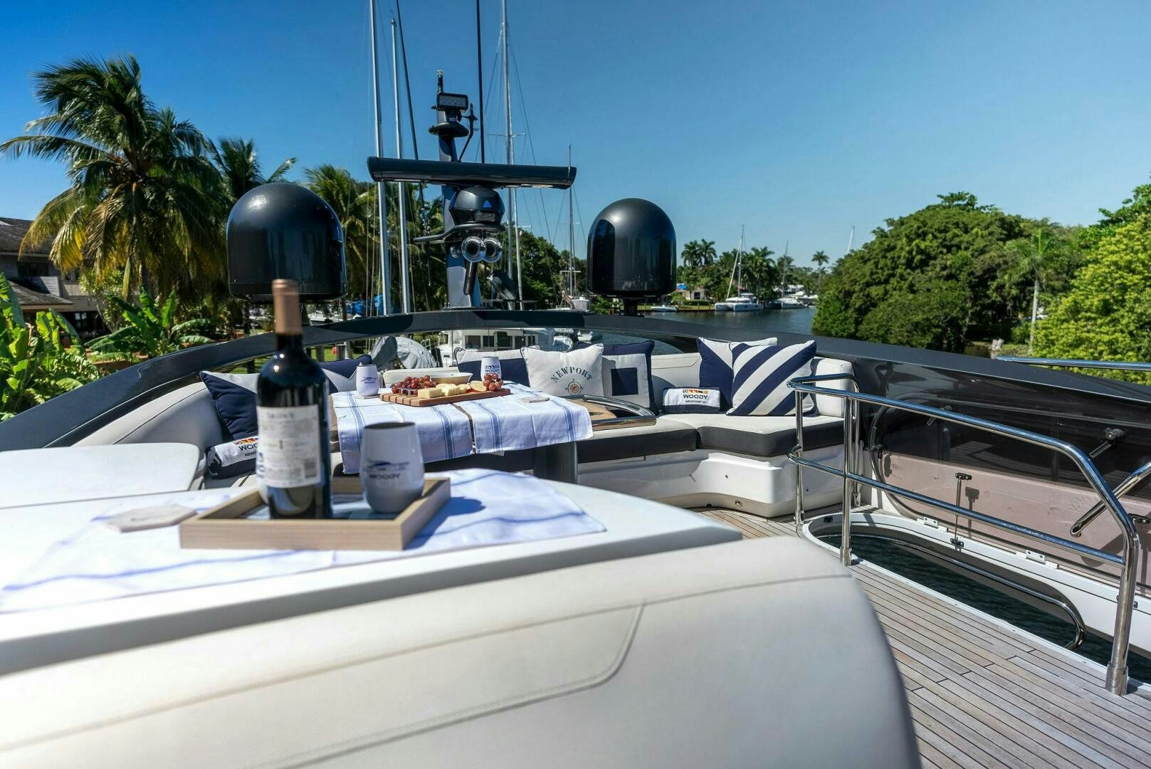 a boat with food on it aboard WOODY Yacht for Sale