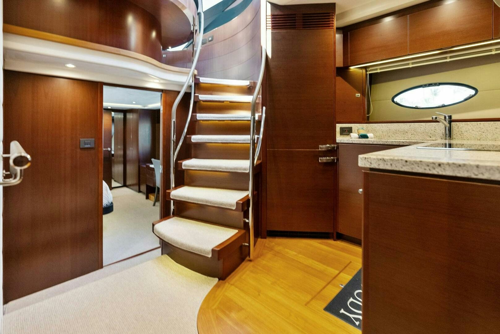 a staircase in a building aboard WOODY Yacht for Sale