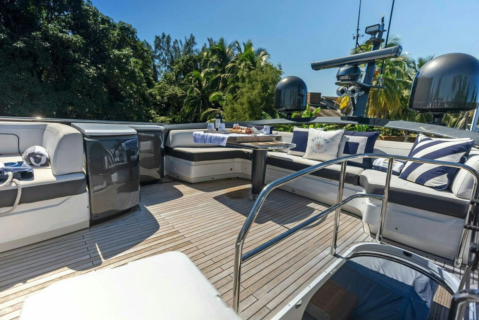 a boat with a satellite dish on the deck aboard WOODY Yacht for Sale