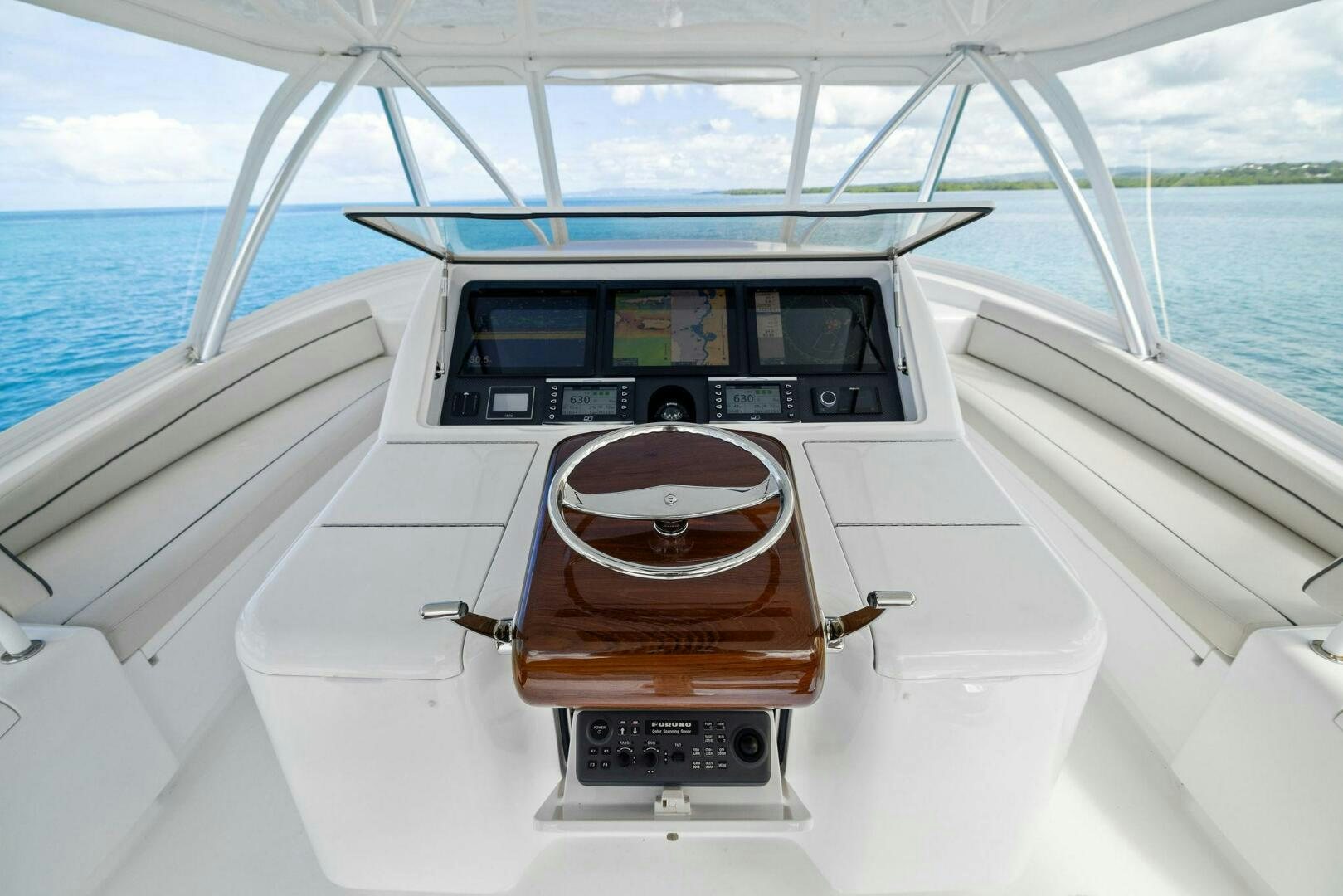 the front of a boat aboard PLAN B Yacht for Sale