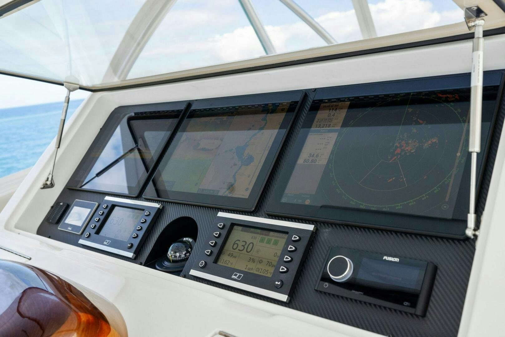 the inside of a car aboard PLAN B Yacht for Sale