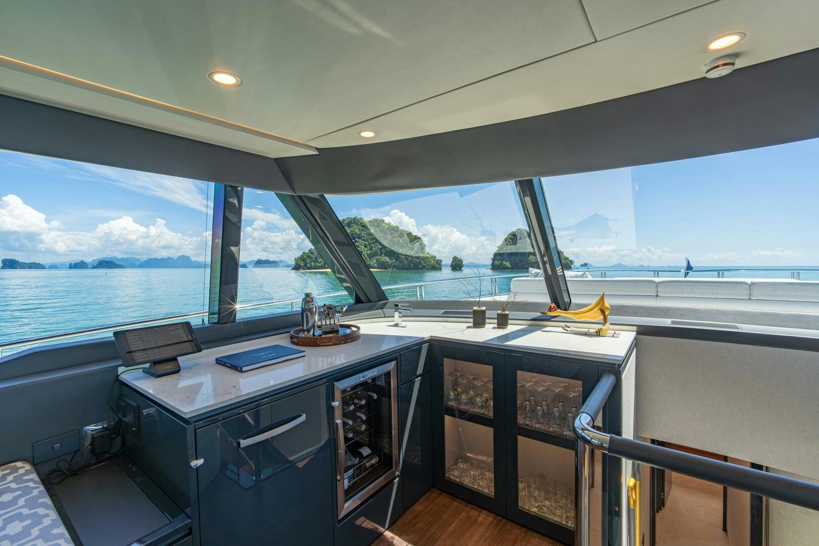 a room with a view of the ocean and the ocean aboard BIG MAMA Yacht for Sale