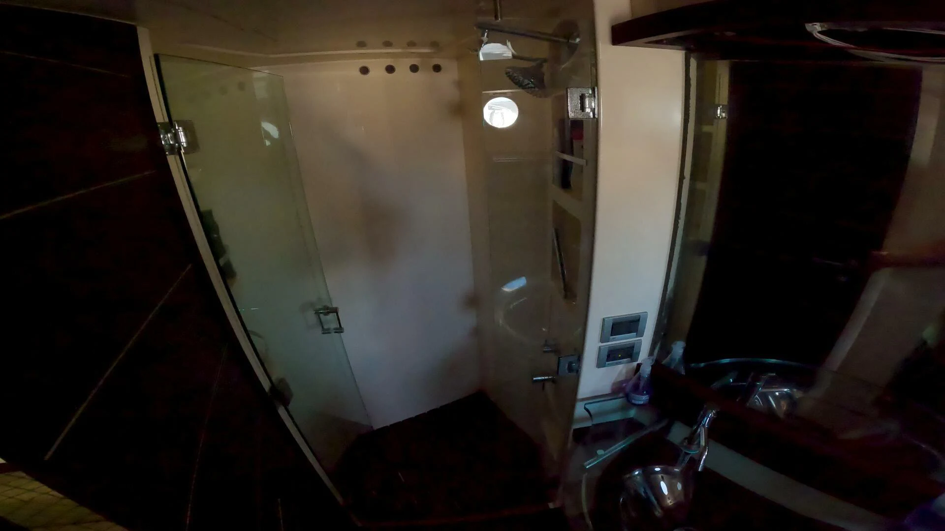 a room with a glass door aboard BOAT Yacht for Sale