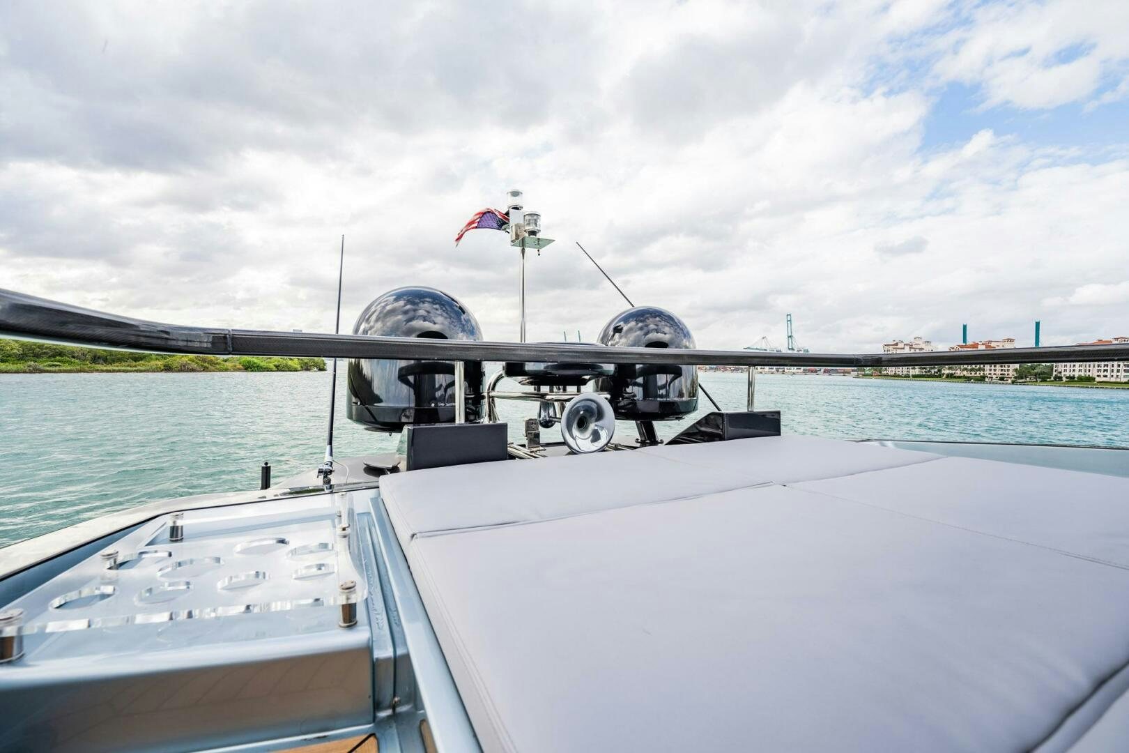 a boat with a satellite dish on it aboard RECREATIONAL USE Yacht for Sale