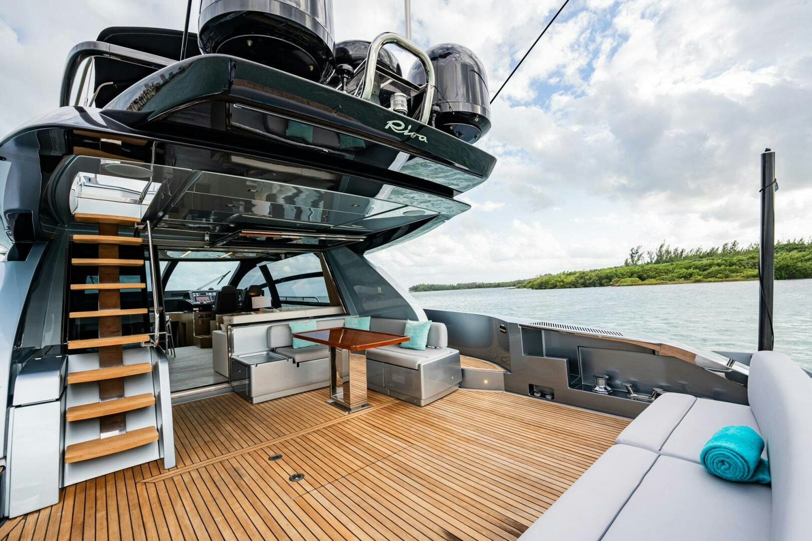 a boat with a ladder on a deck aboard RECREATIONAL USE Yacht for Sale