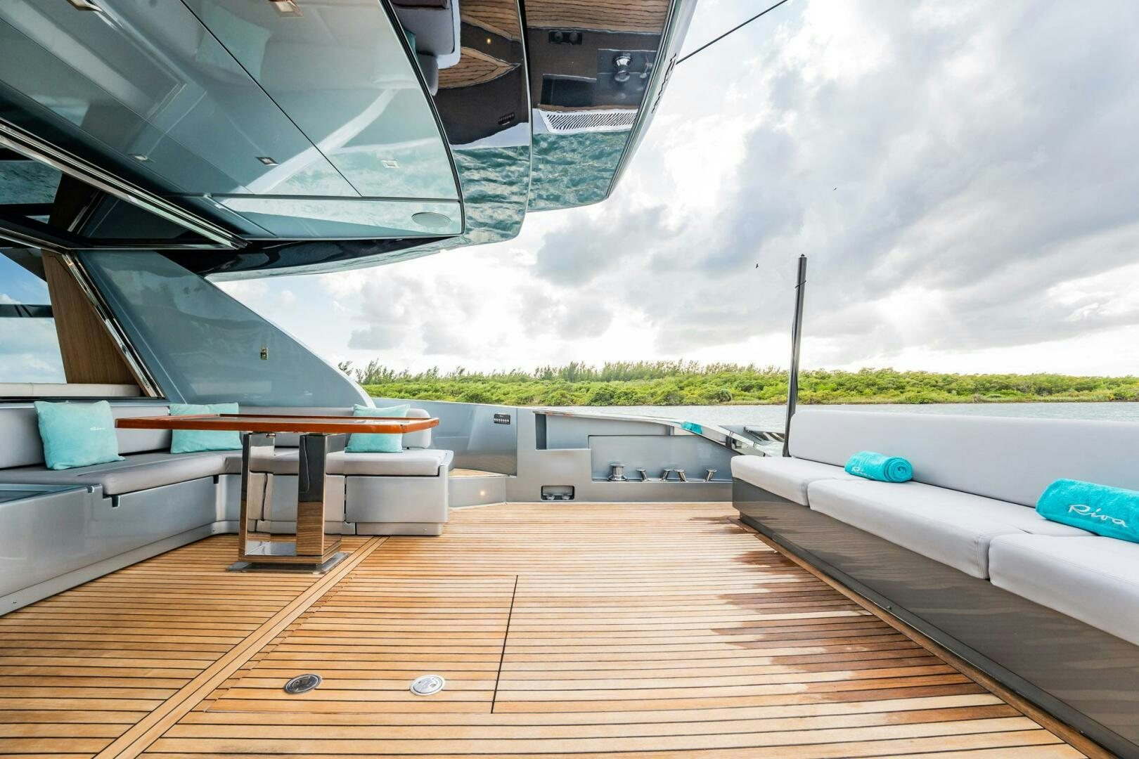 a deck with a deck and a view of the water aboard RECREATIONAL USE Yacht for Sale