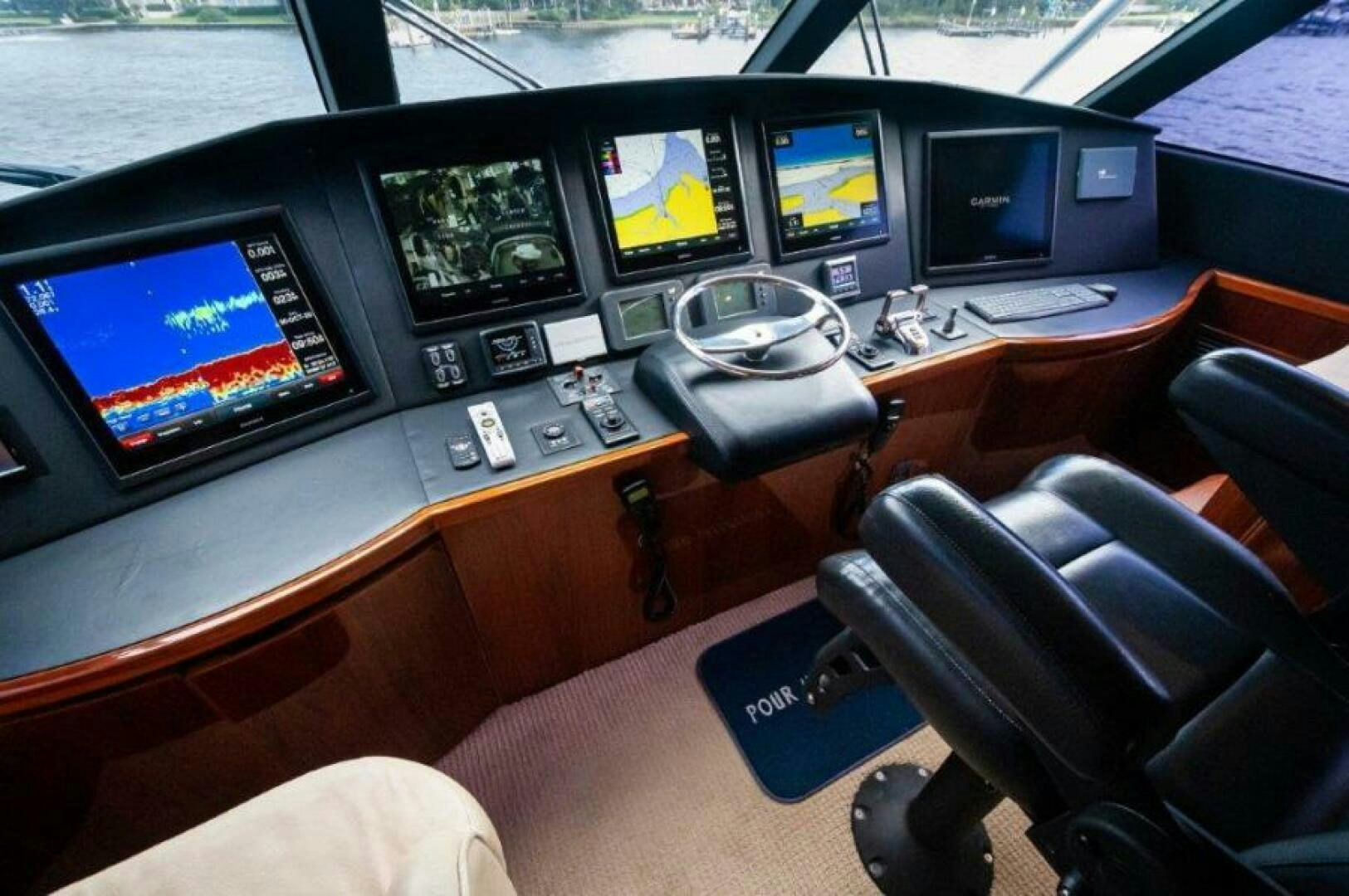 a group of monitors on a table aboard POUR INTENTIONS Yacht for Sale