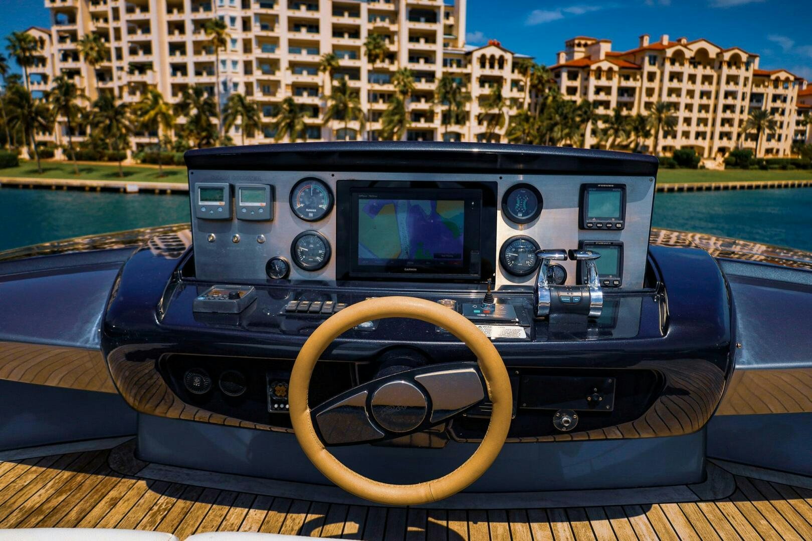 the steering wheel of a car aboard GYPSEA Yacht for Sale