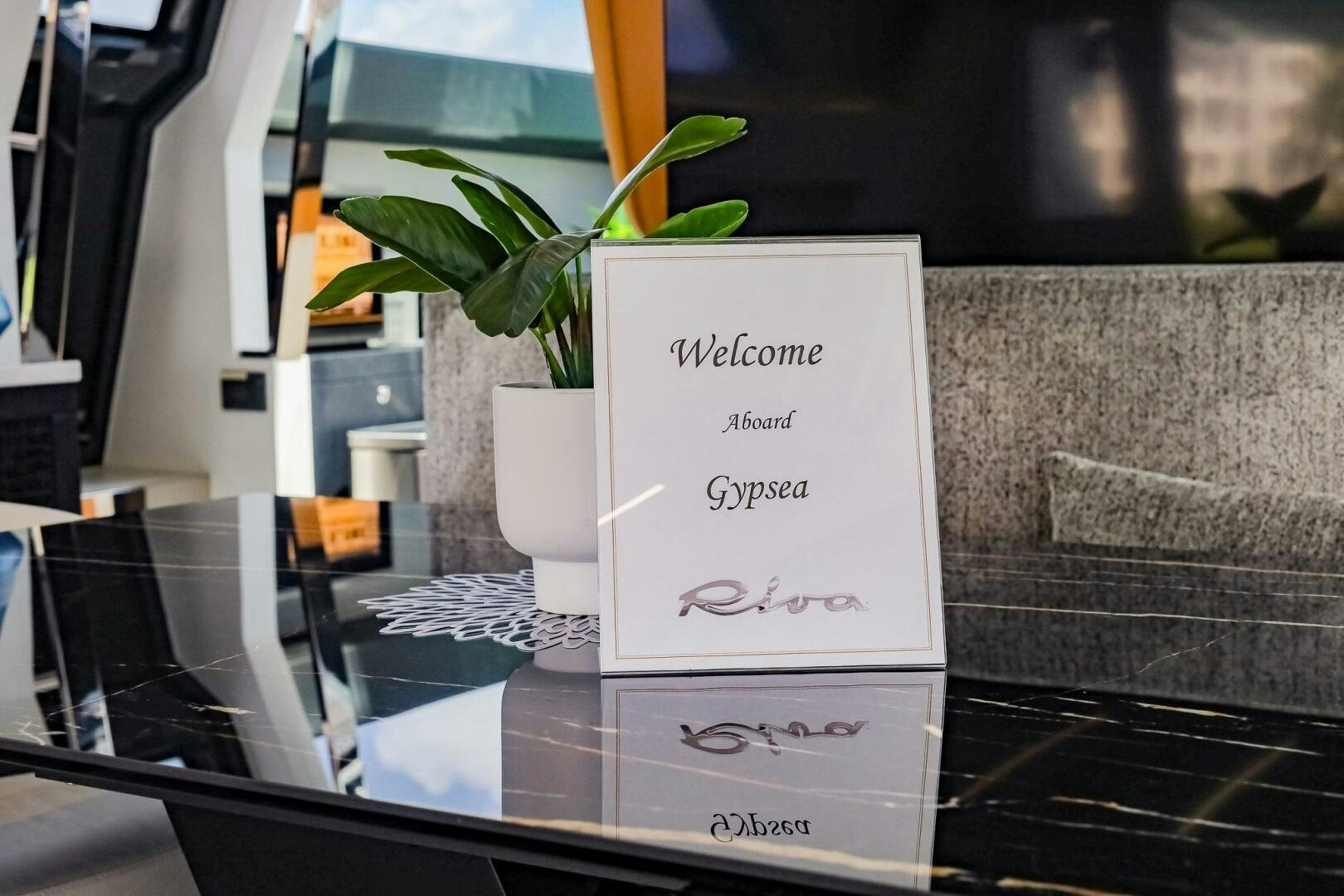 a plant in a white pot aboard GYPSEA Yacht for Sale