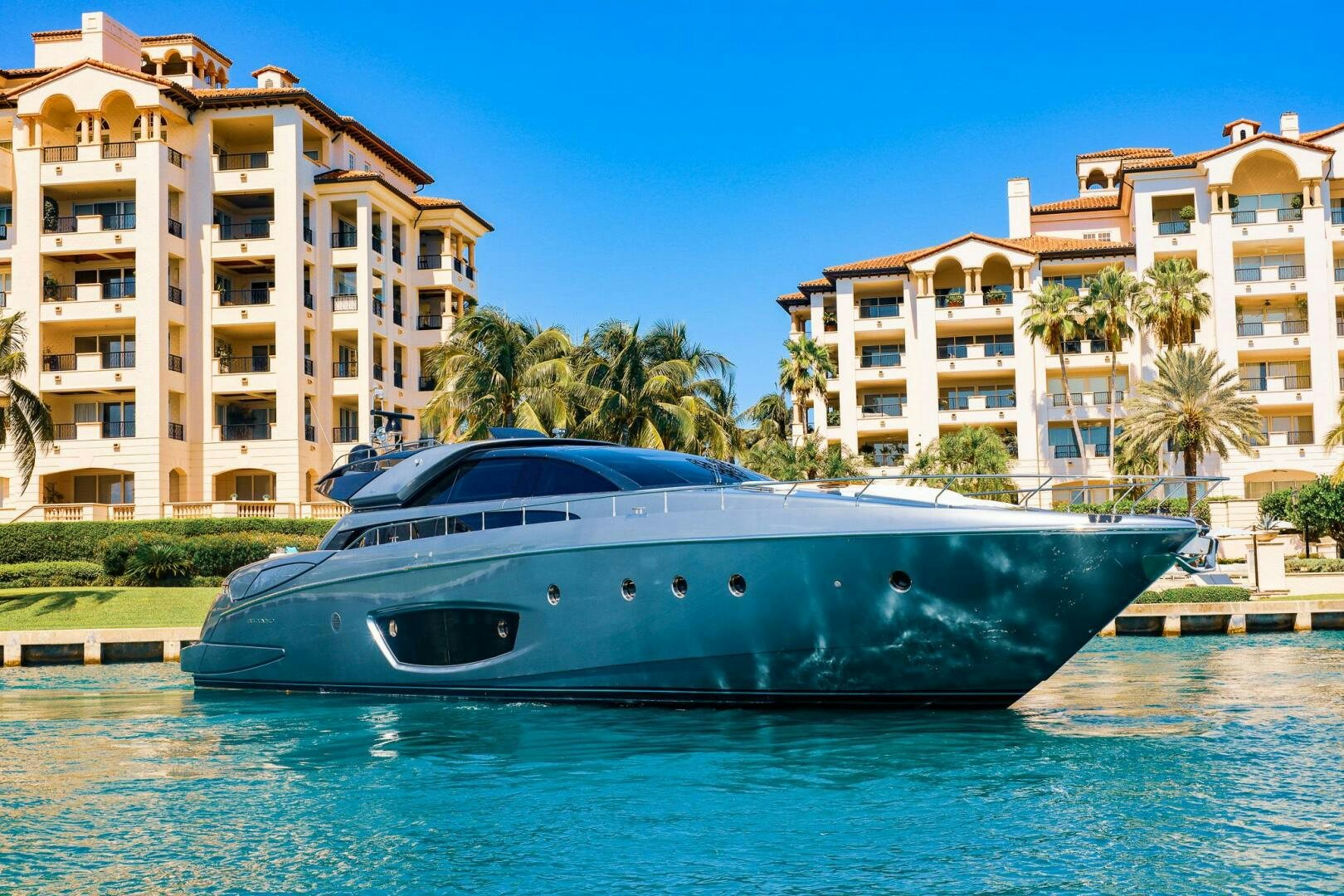 a large blue boat in a pool aboard GYPSEA Yacht for Sale