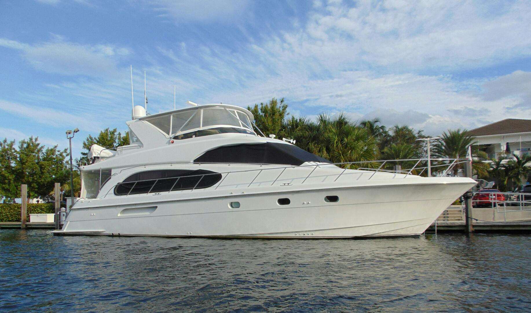 a white yacht docked aboard RHUMB LINE Yacht for Sale