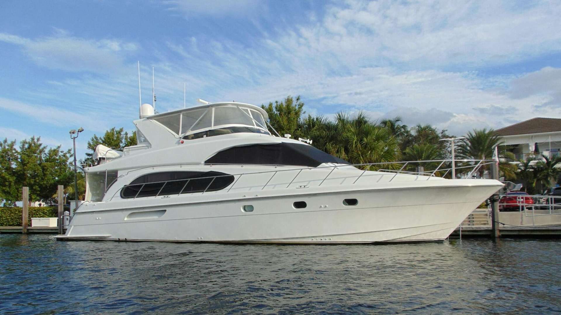 a white yacht docked aboard RHUMB LINE Yacht for Sale