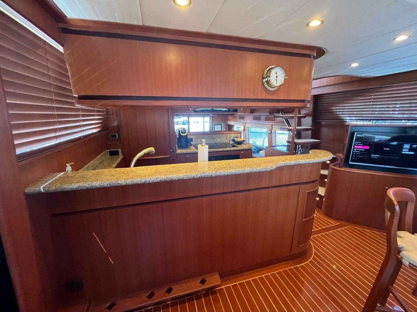 a kitchen with a wood counter aboard SIG:PRN Yacht for Sale