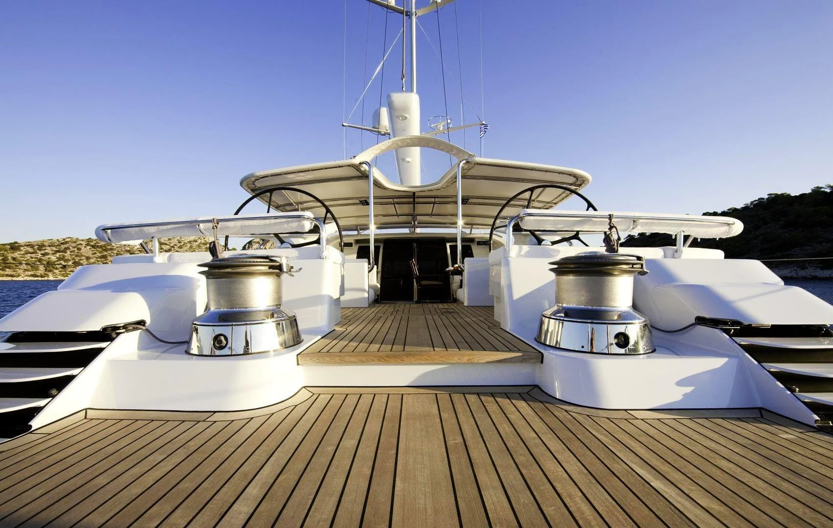 a group of metal pots on a boat aboard DESTINATION Yacht for Sale