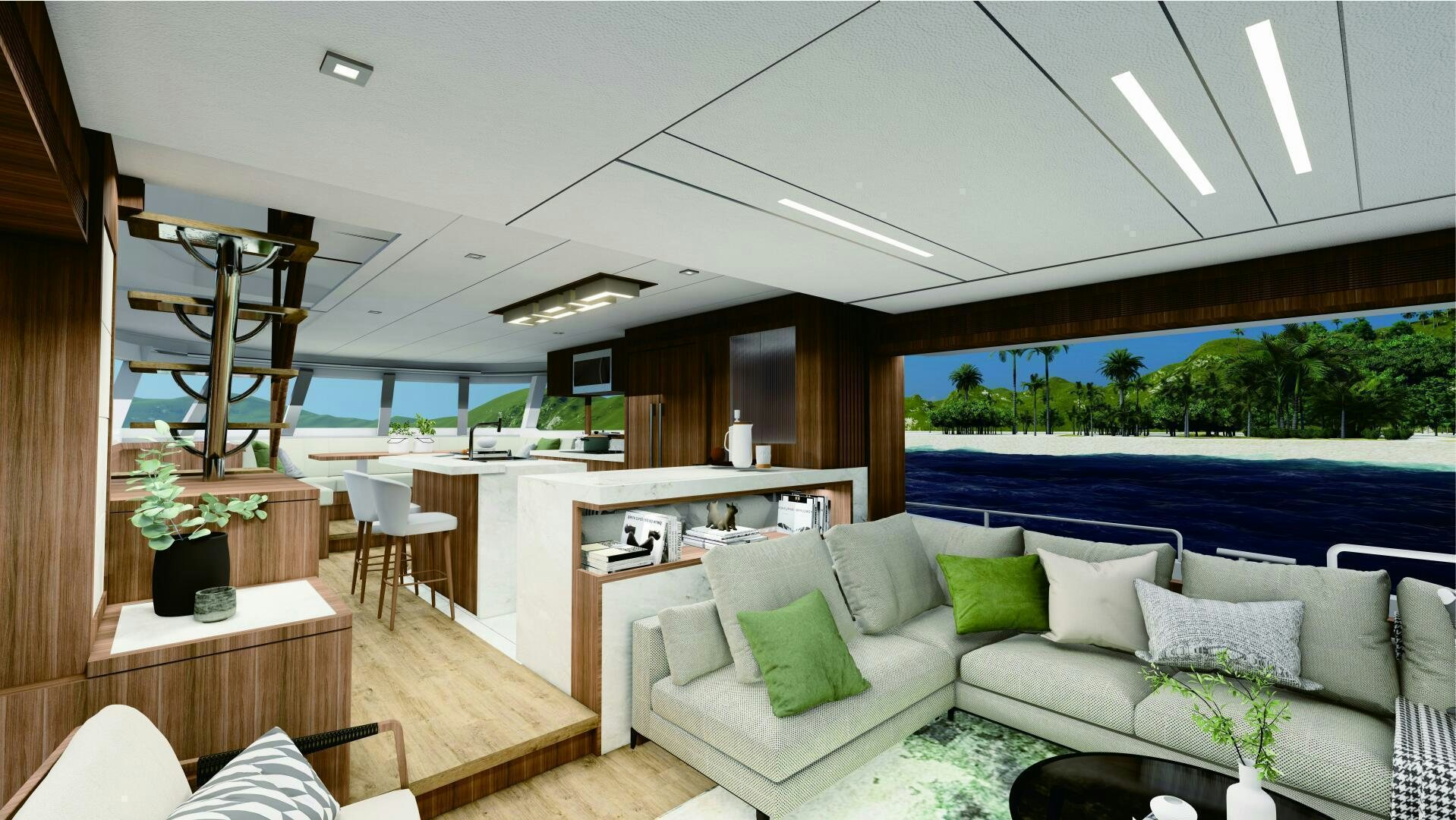 a living room with a couch and a table aboard V77S 610 Yacht for Sale
