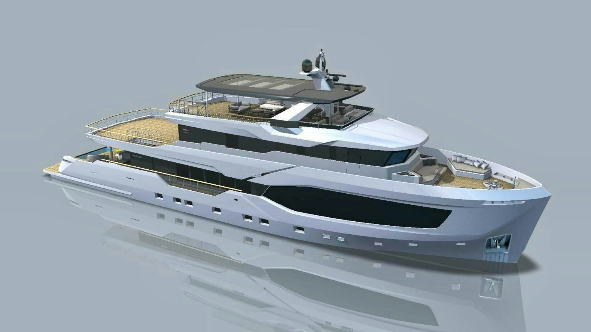 a white boat with a silver body aboard NUMARINE 40MXP Yacht for Sale