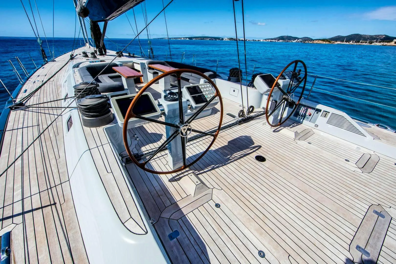 a boat with a steering wheel aboard HOPPETOSSE Yacht for Sale