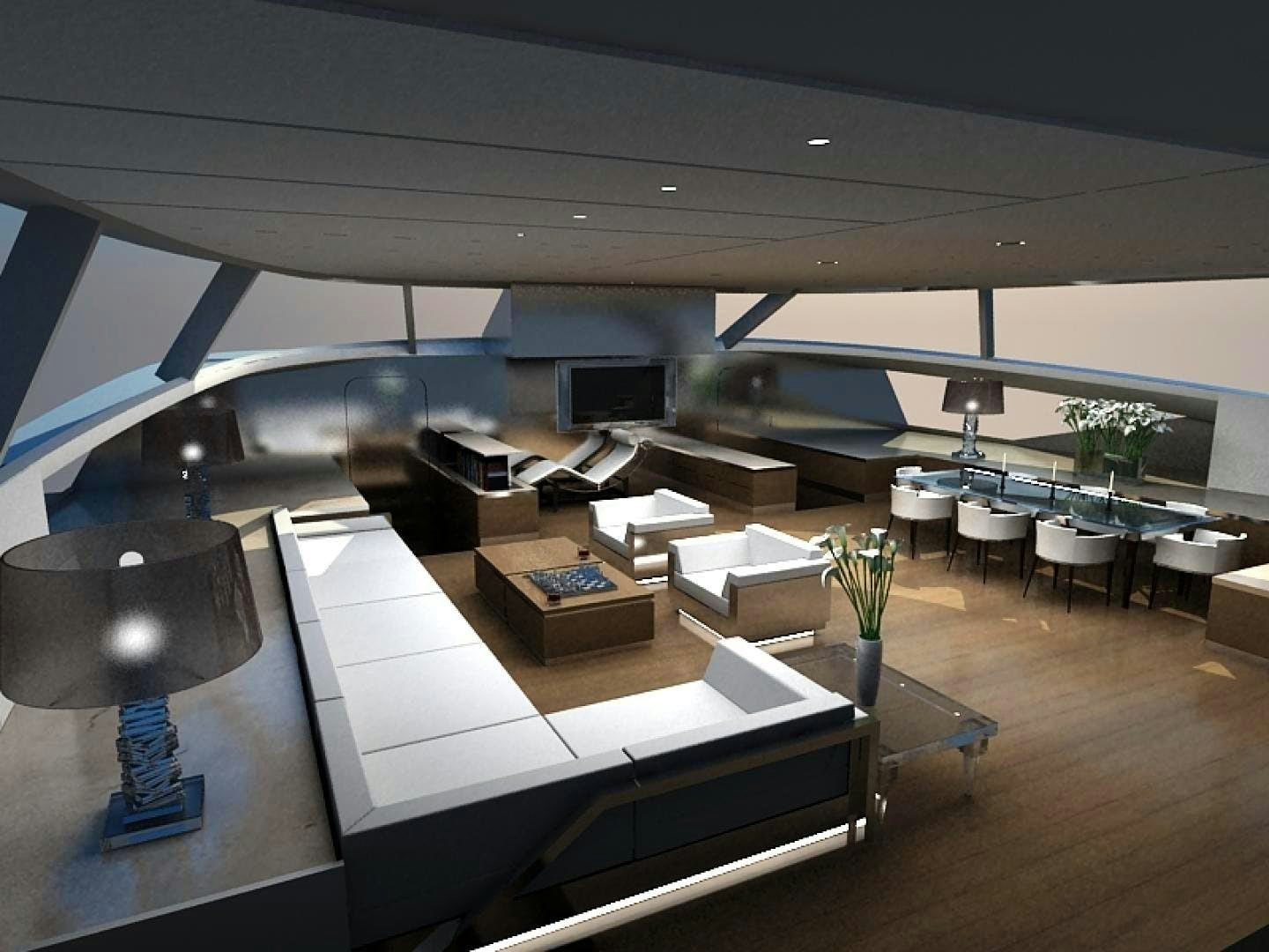a room with a large pool table and chairs aboard BLUE COAST 88 Yacht for Sale