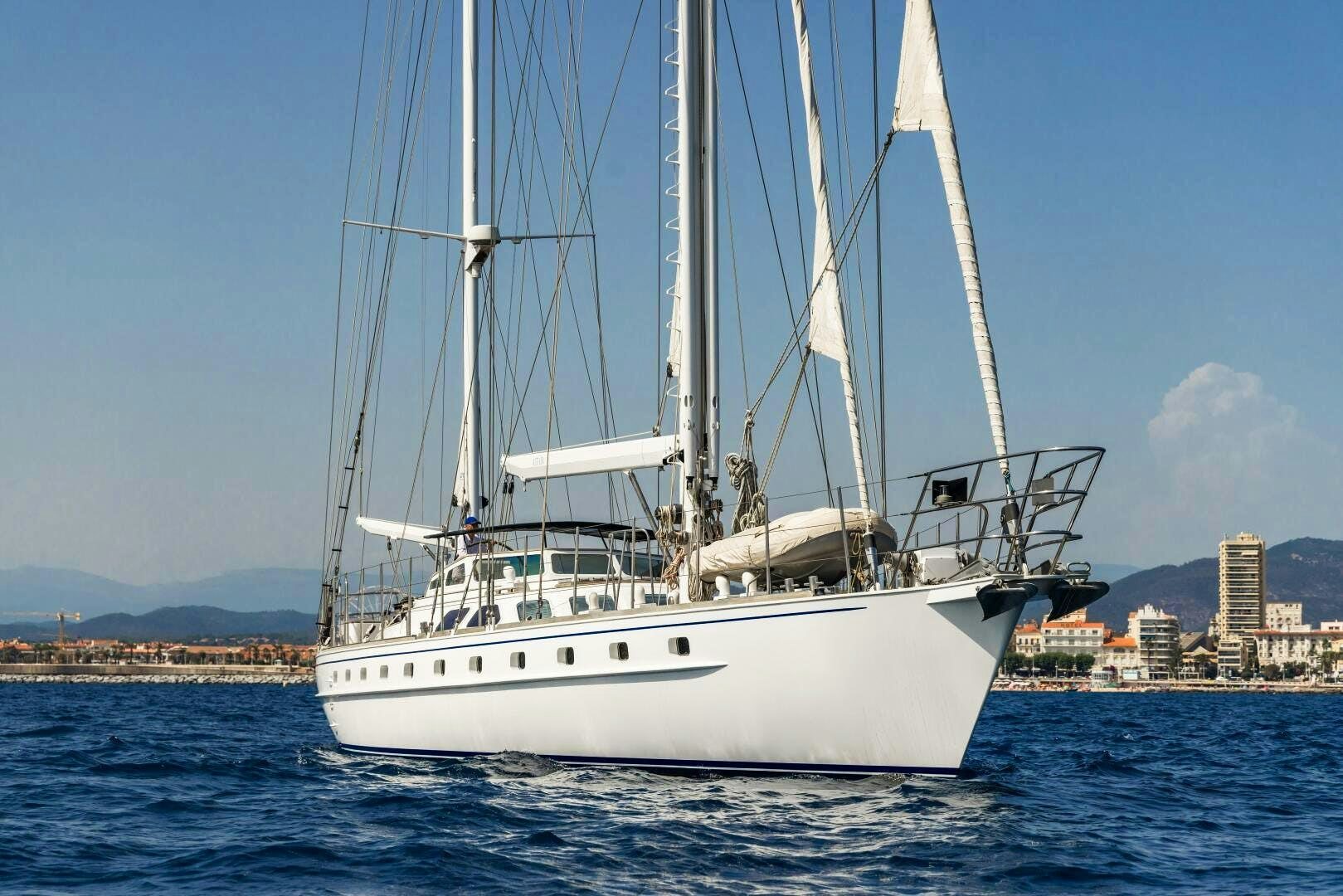 a white boat in the water aboard ALTAIR Yacht for Sale