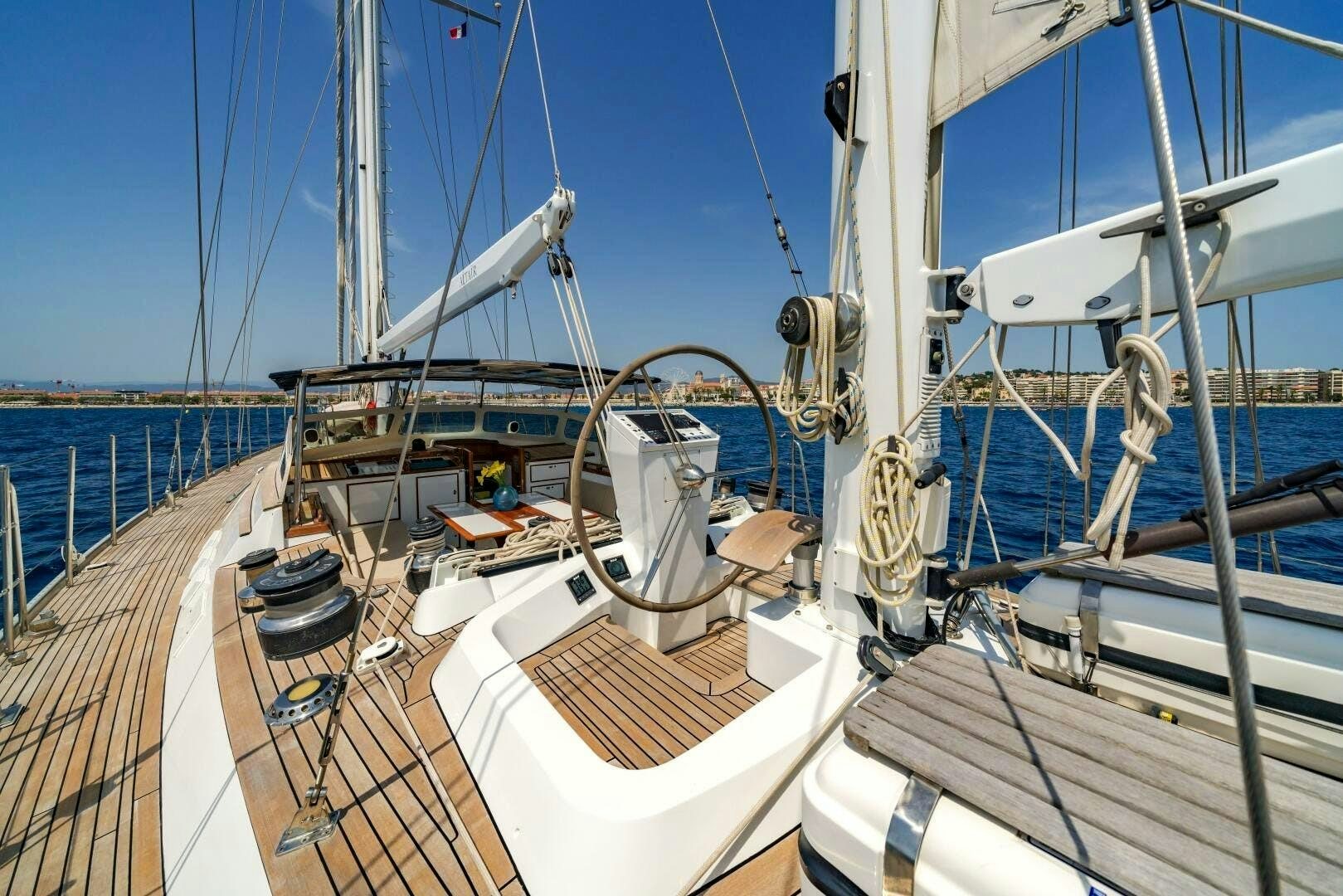 a boat docked at a pier aboard ALTAIR Yacht for Sale