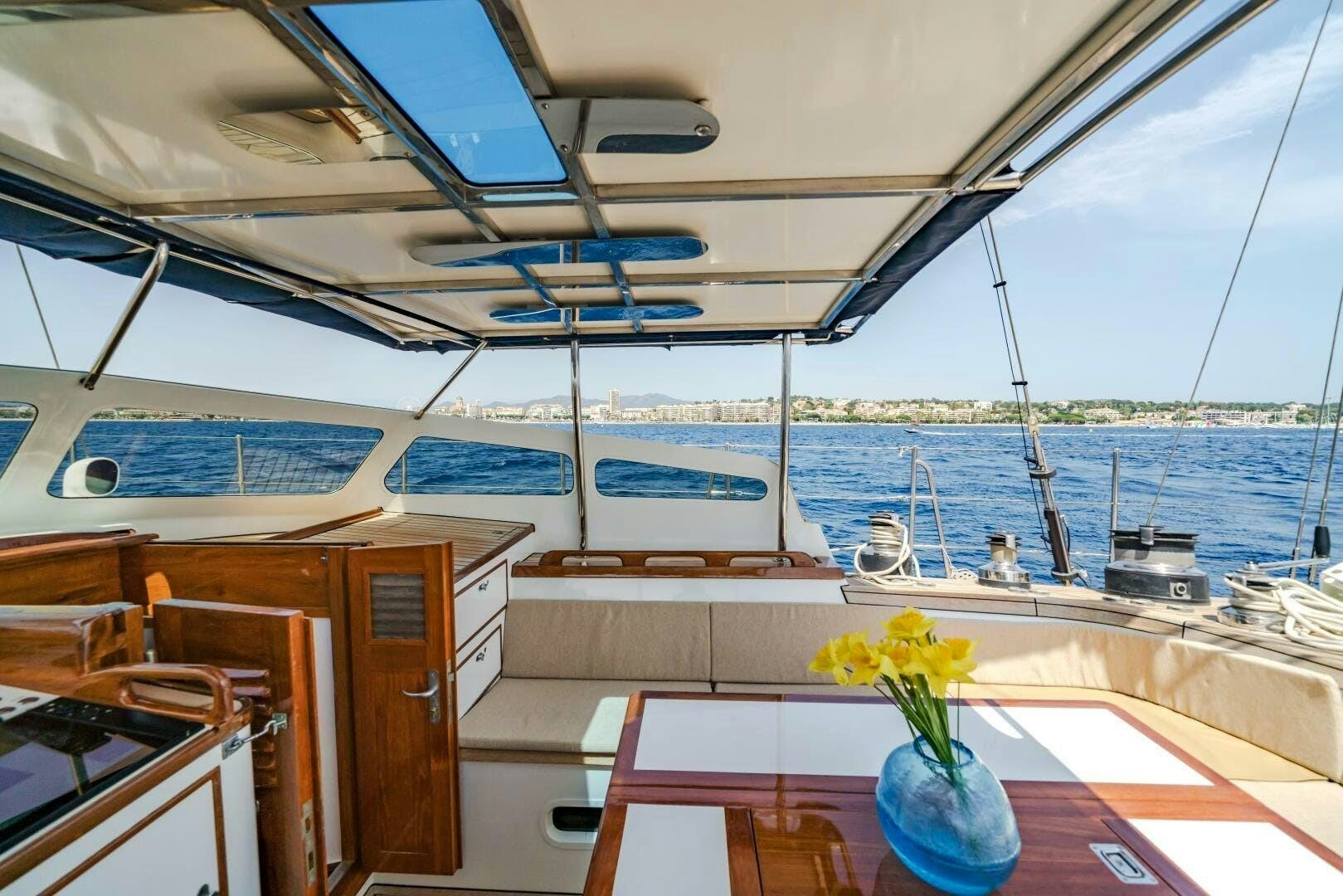 a boat with a vase of flowers aboard ALTAIR Yacht for Sale