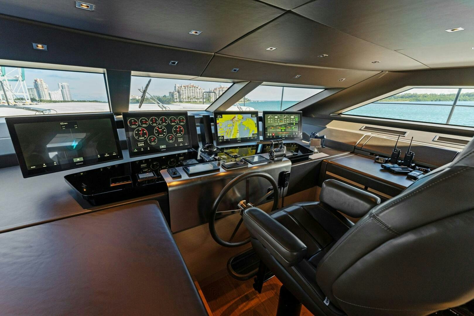 inside of a vehicle with monitors and screens aboard GATSBY Yacht for Sale