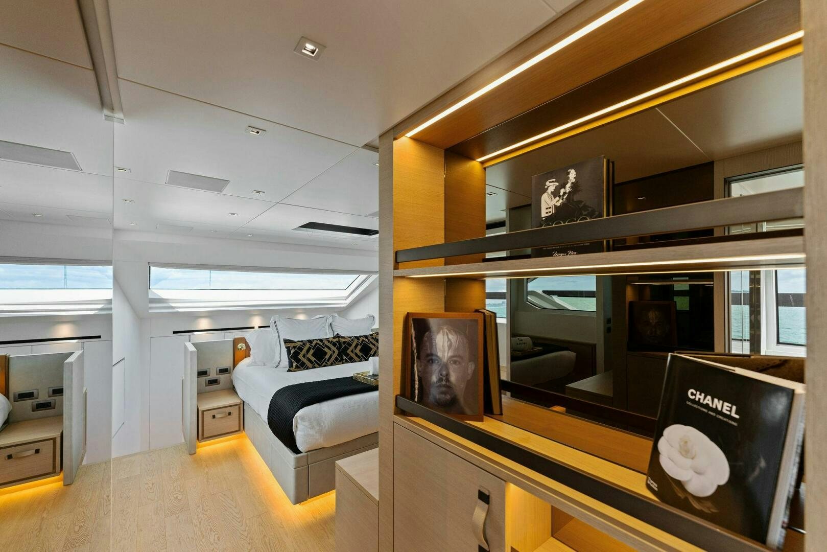 a room with a desk and a computer aboard GATSBY Yacht for Sale