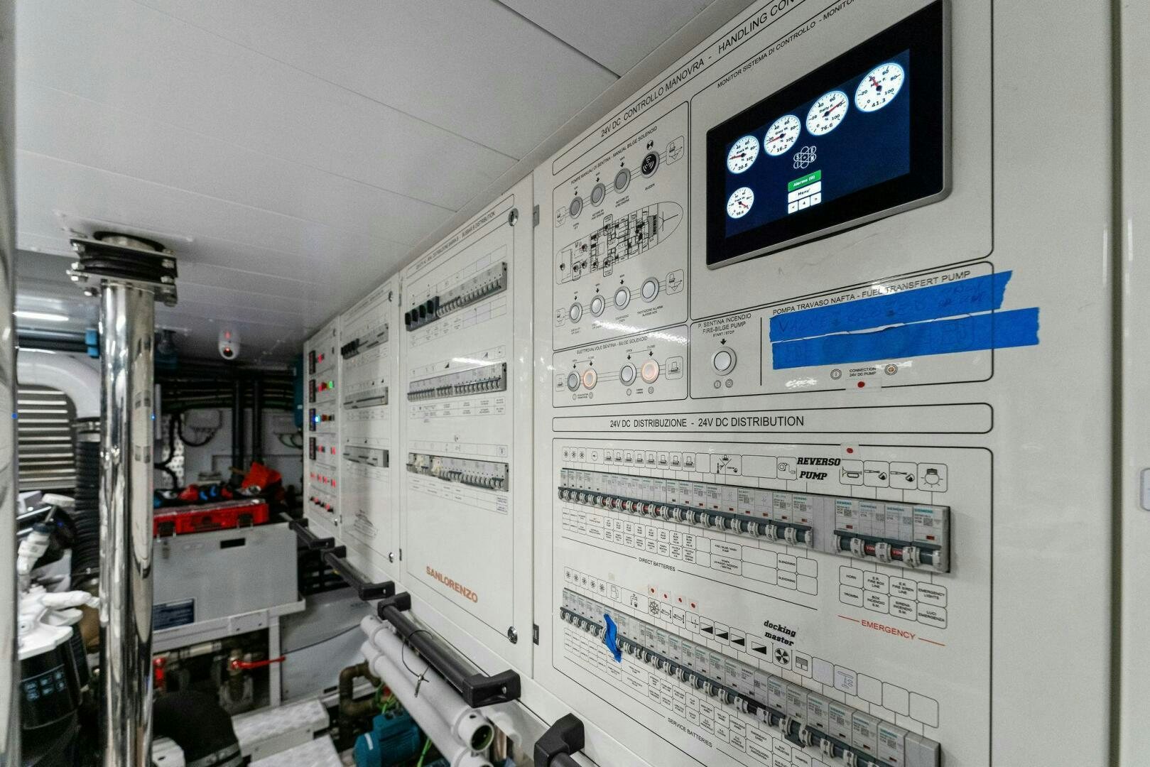 a white board with a blue screen aboard GATSBY Yacht for Sale