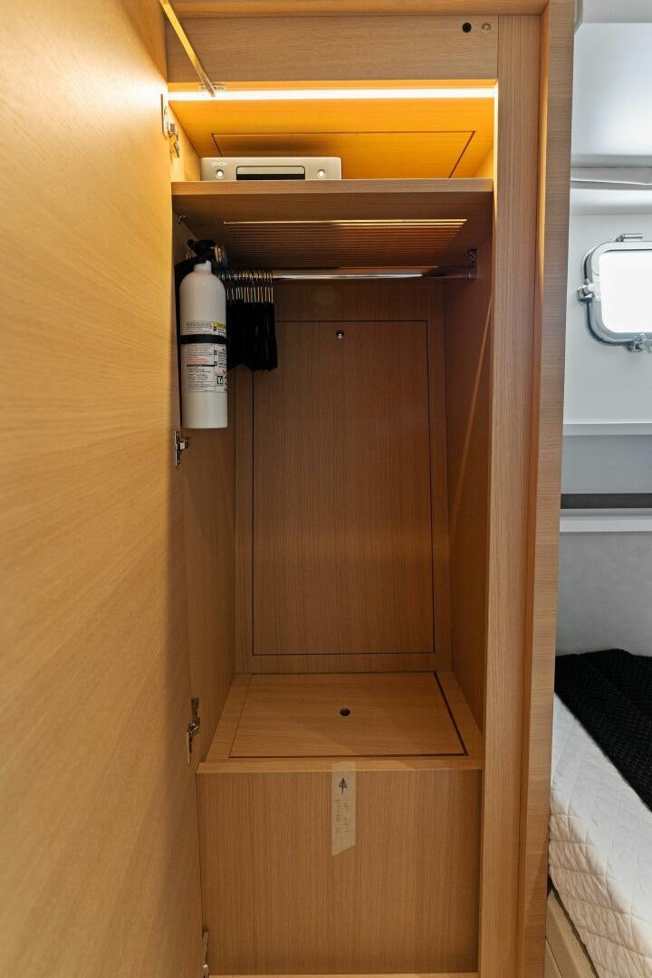 a closet with a mirror and a shelf aboard GATSBY Yacht for Sale